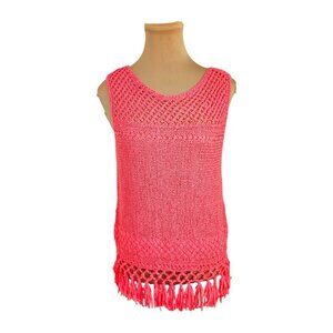 Lilly Pulitzer Hot Pink Neon Knit Fringe Top Sz S